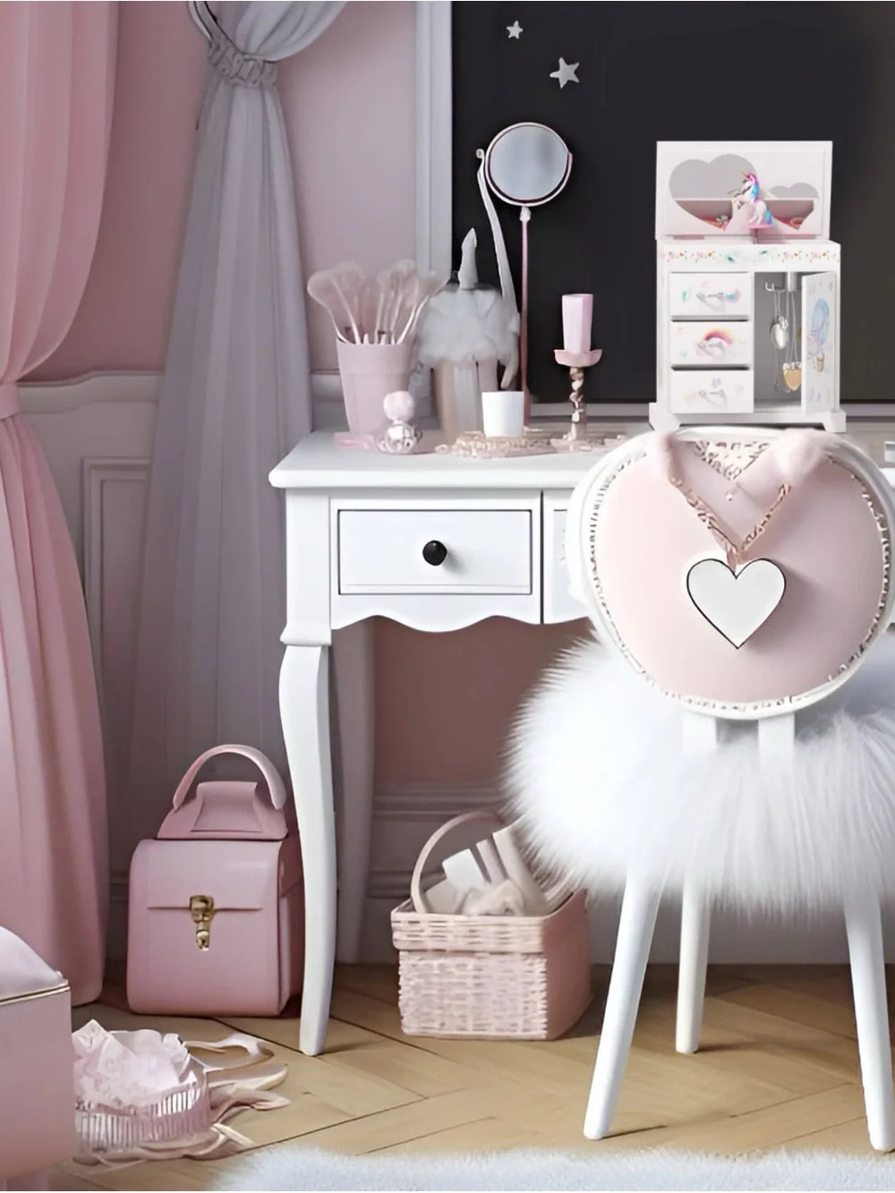 NIB Unicorn Musical Jewelry Box Kids 3 Drawer Chest Spinning Unicorn & Mirrors